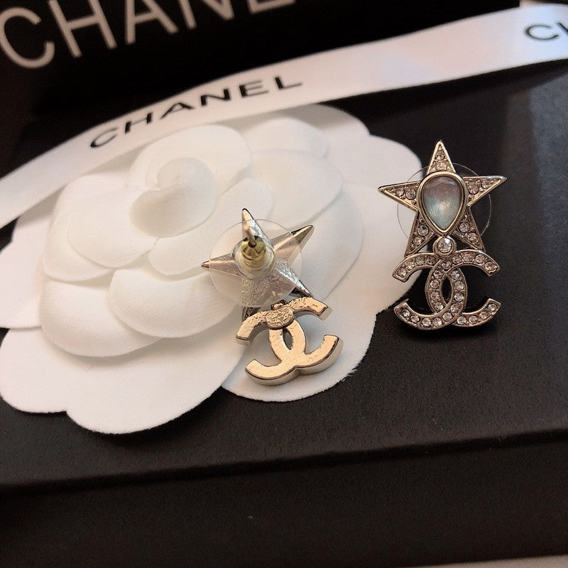 18K CC Diamond Star Gold Earrings
