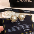 18K CC Round Pearl Diamond Earrings