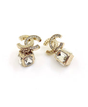 18K CC Square Crystal Pendant Earrings