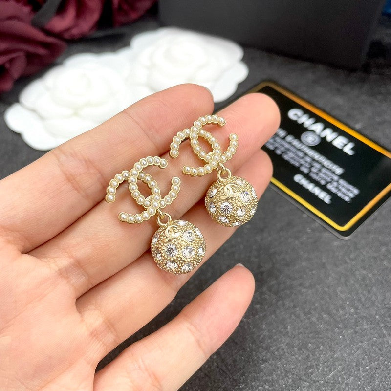 18K CC Gold Diamond Ball Earrings
