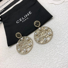 18K CC Circle Pearl Pendant Earrings