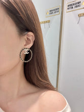 18K CC Black Leather Circle Earrings