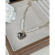 18K CC Pink & Black Heart Pearl Necklace