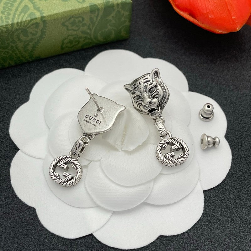 18K GG Tiger Drop Earrings