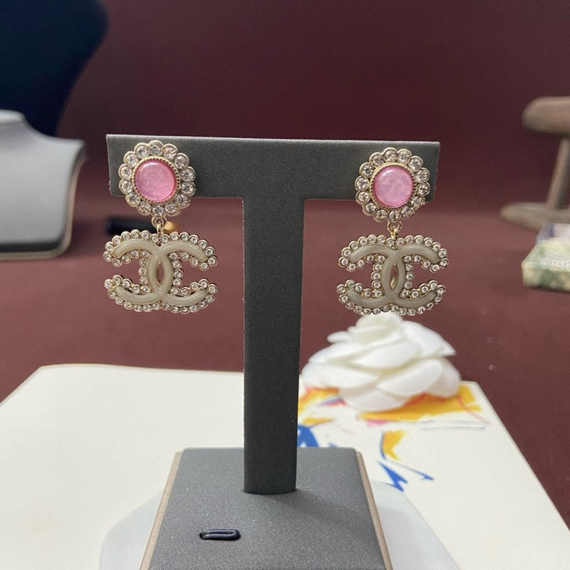 18K CC Pink Crystal Pave Diamond Earrings