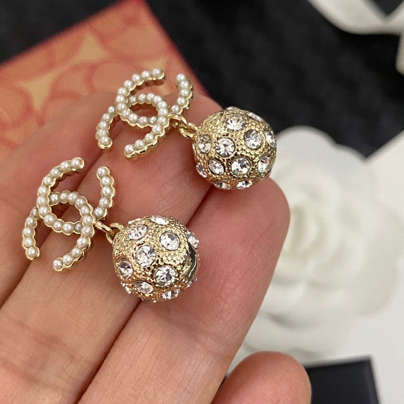 18K CC Drop Diamond Earrings