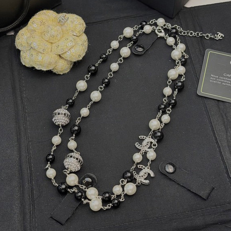 18K CC Long Black Beads Pearl Necklace