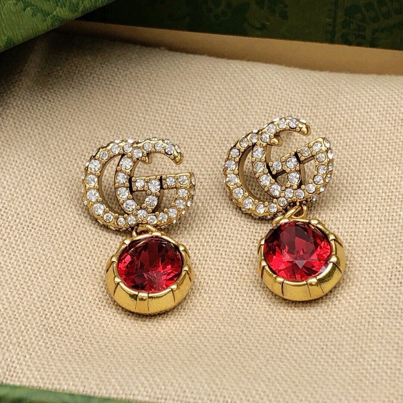 18K GG Red Crystal Earrings