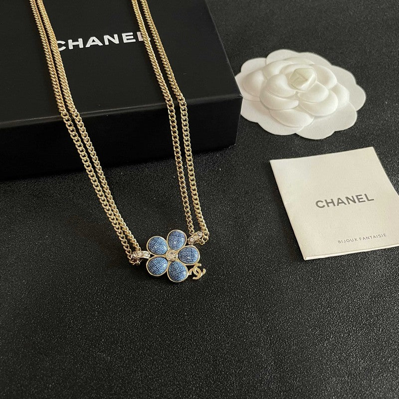 18K CC Blue Gold Camellia Chain Necklace