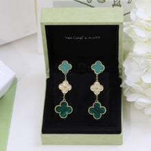 18K Magic Alhambra Three Malachite Motifs Clover Earrings