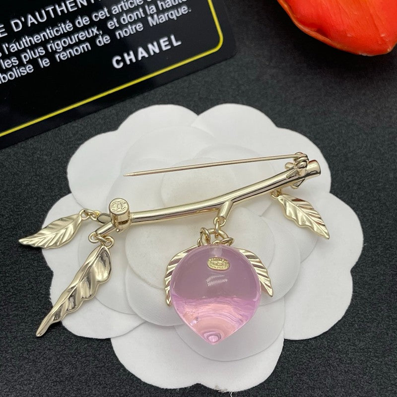 18K CC Pink Crystal Heart Brooch