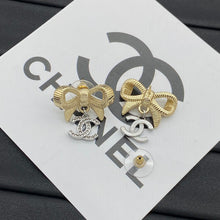 18K CC Bow Tie Gold Earrings