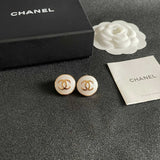 18K CC Black & White Round Gold Earrings