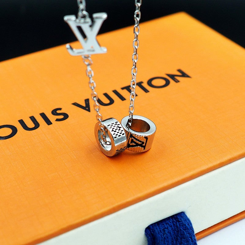 18K Louis Damier Rings Pendant Necklace