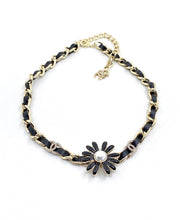 18K CC Flower Leather Choker Necklace