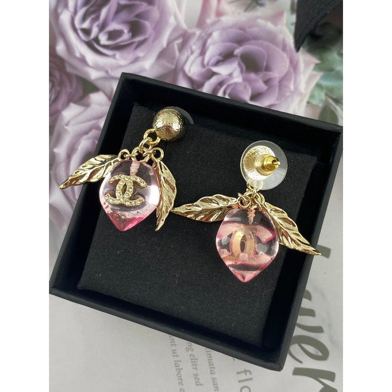 18K CC Pink Peach Gold Earrings