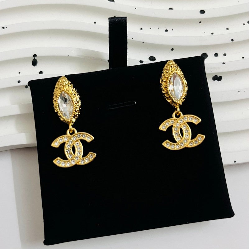 18K CC Crystal Gold Earrings