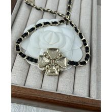 18K CC Black Leather Flower Necklace