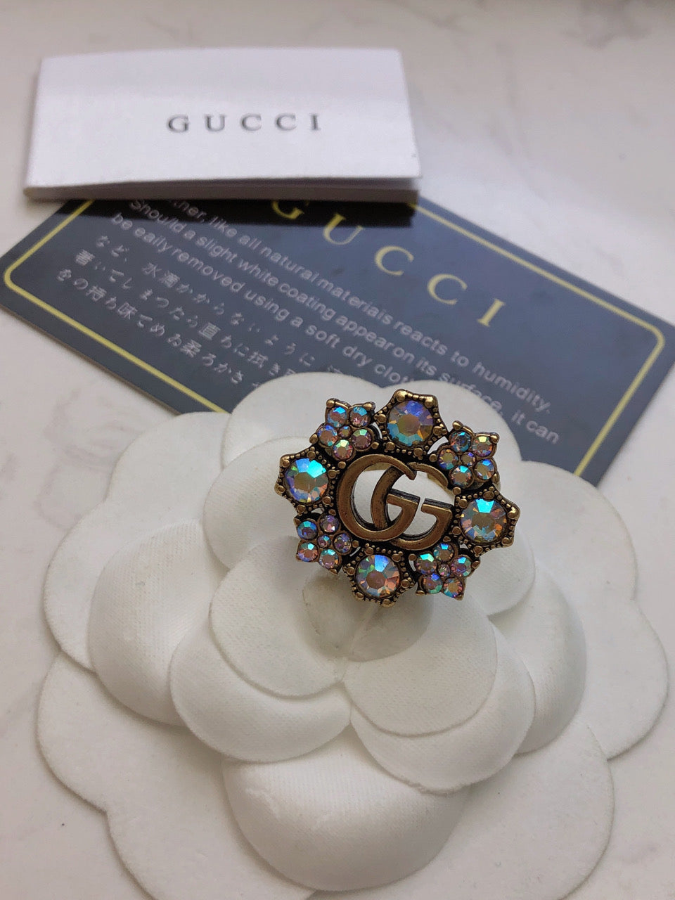 18K Double G Crystal Flower Ring