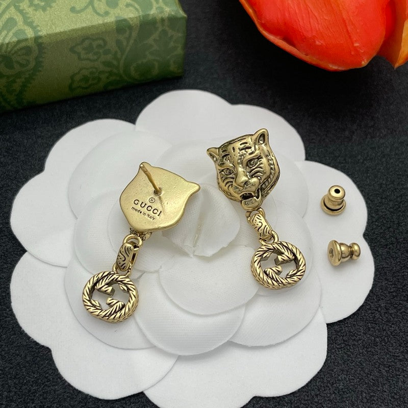 18K GG Tiger Drop Earrings