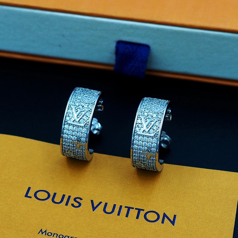 18K Louis Pave Diamond Hoop Earrings