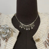 18K CC 26C Pearl Diamond Tassel Choker Necklace