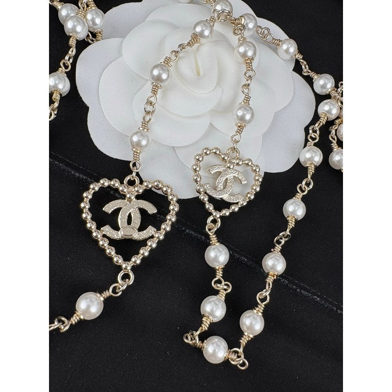 18K CC Heart Long Pearl Necklace