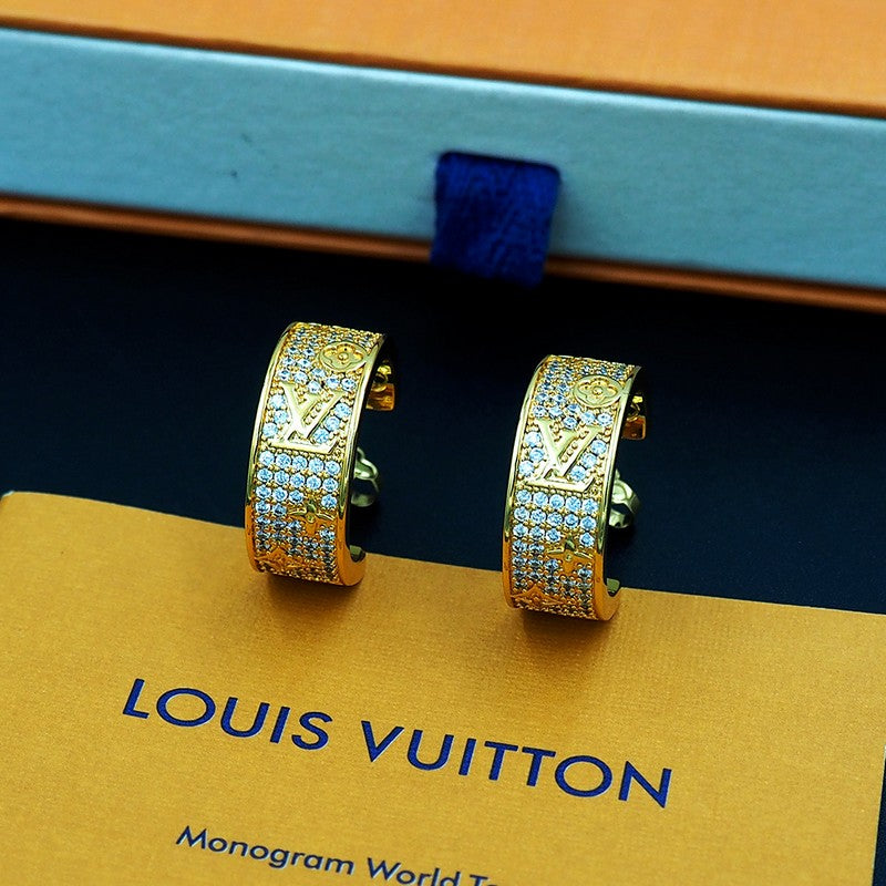 18K Louis Pave Diamond Hoop Earrings