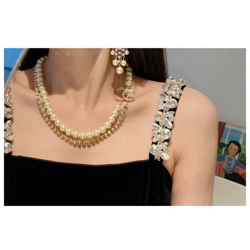 18K CC Double Chain Pearls Necklace