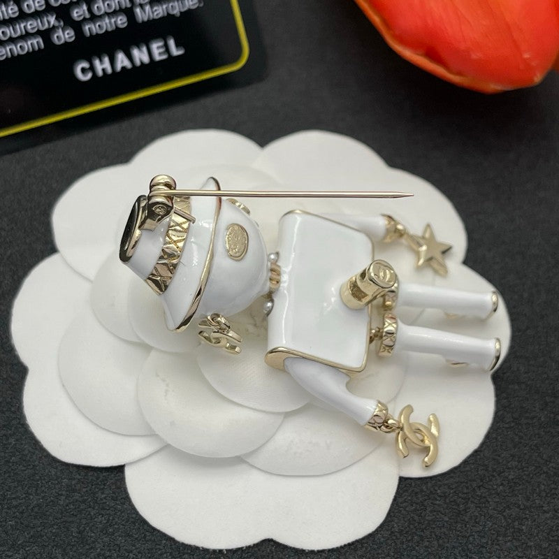 18K CC Robot Gabrielle Doll White Brooch
