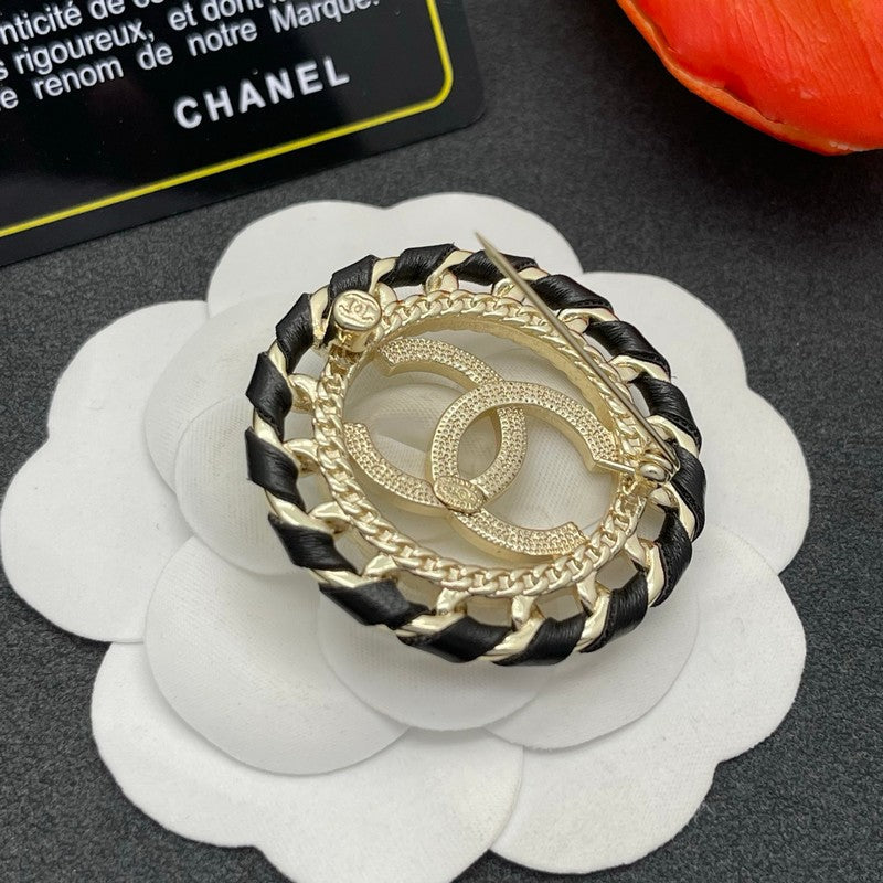 18K CC Leather Gold Brooch