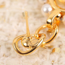 18K CC Square Pearl Pendant Earrings