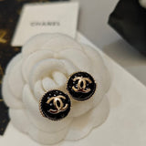 18K CC Black & Pink Round Earrings