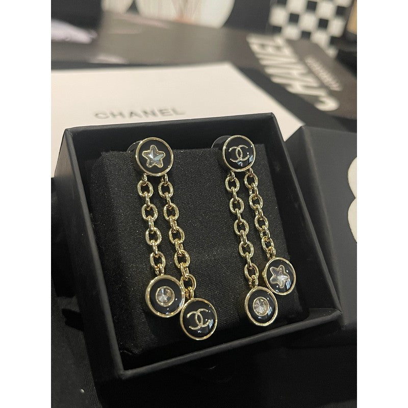 18K CC 25K Black Gold Chain Earrings