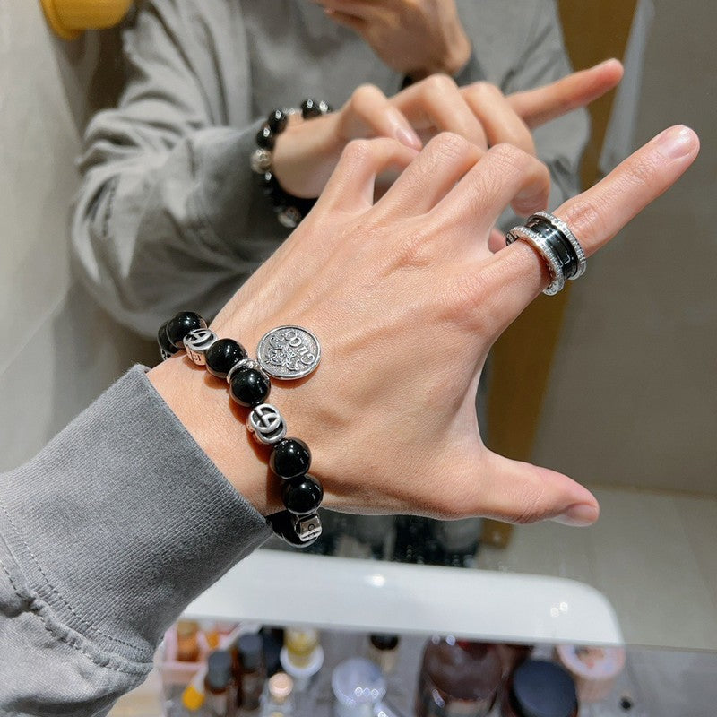 18K GG Anger Forest Black Bead Chain Bracelet