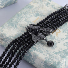 18K CD Bee Black Pearls Chain Necklace
