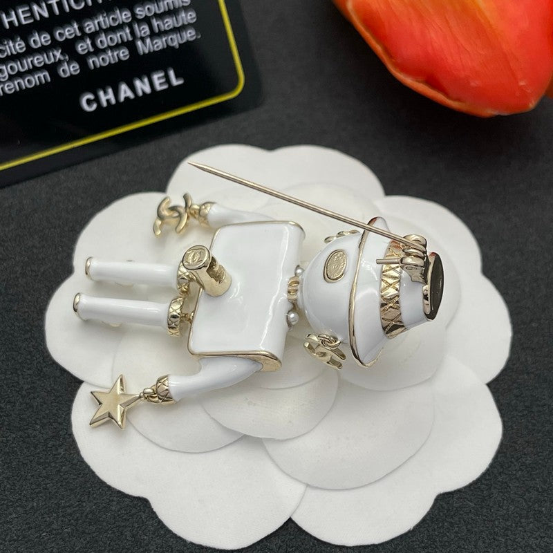 18K CC Robot Gabrielle Doll White Brooch
