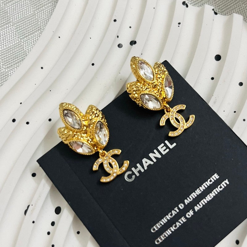 18K CC Crystal Flower Earrings