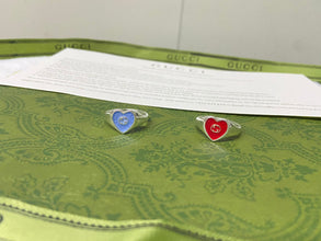 Double G Interlocking G Blue Enamel Heart Ring