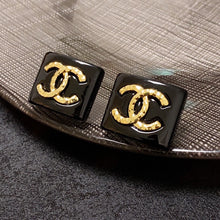 18K CC Black Resin Square Earrings