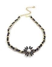 18K CC Flower Leather Choker Necklace