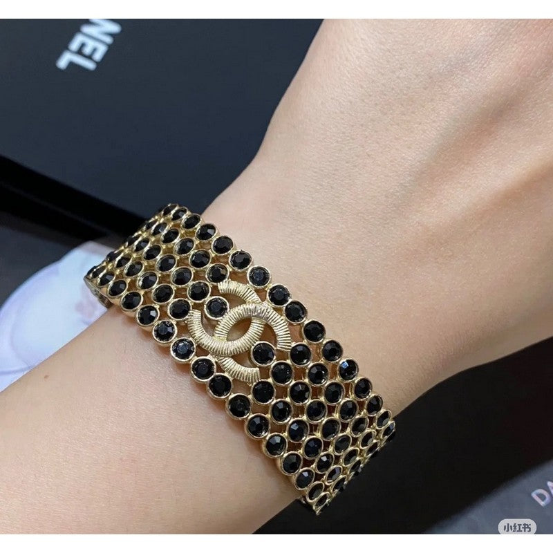 18K CC Black Crystal Wide Cuff Bracelet