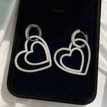 18K T Double Heart Diamond Earrings