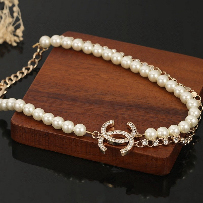 18K CC Double Chain Pearls Necklace
