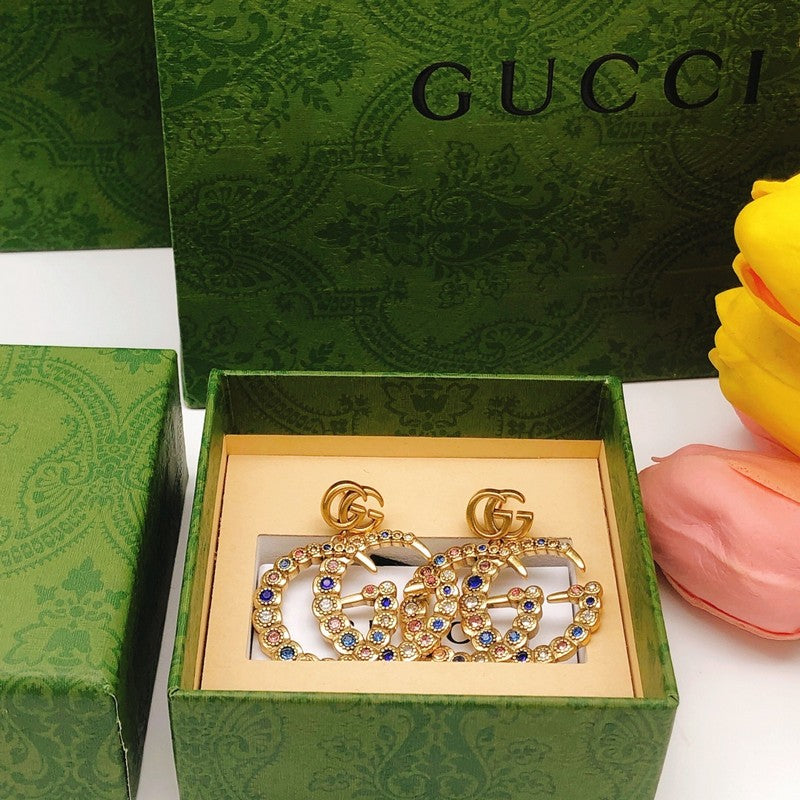 18K GG Big Crystal Gold Earrings