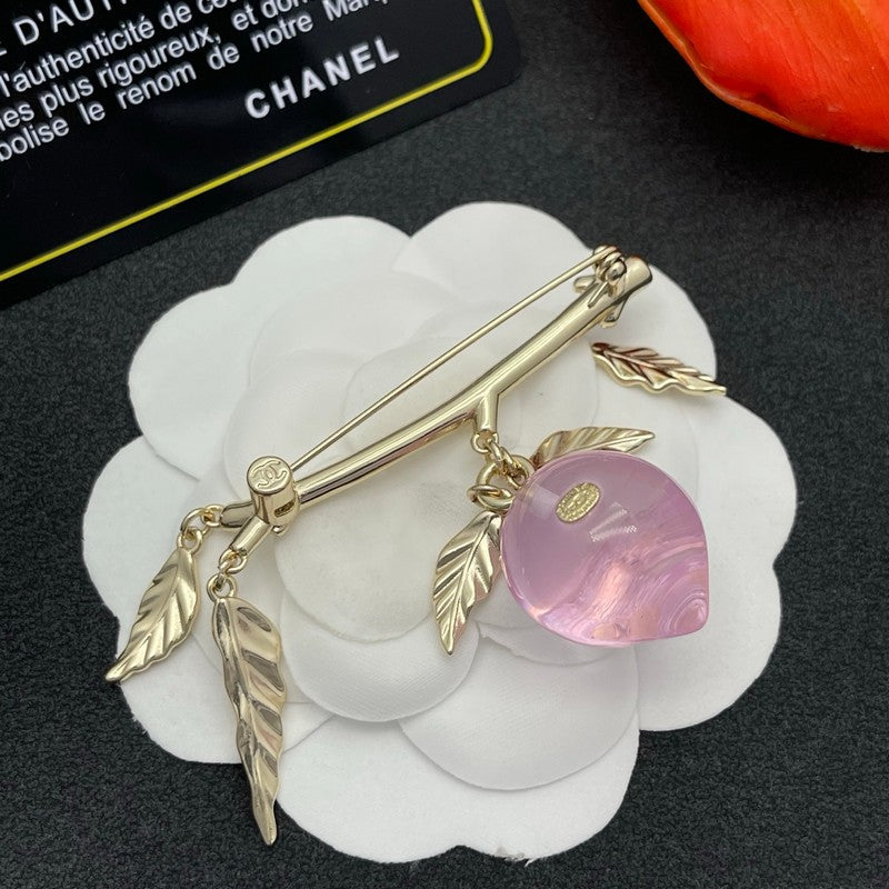 18K CC Pink Crystal Heart Brooch