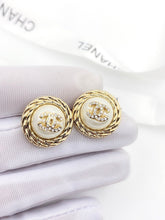 18K CC White Pearl Earrings