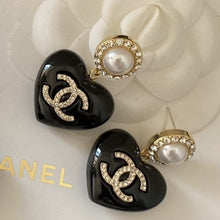 18K CC Black Heart Earrings