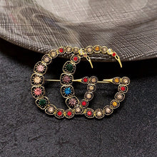 18K Double G Color Crystal Brooch