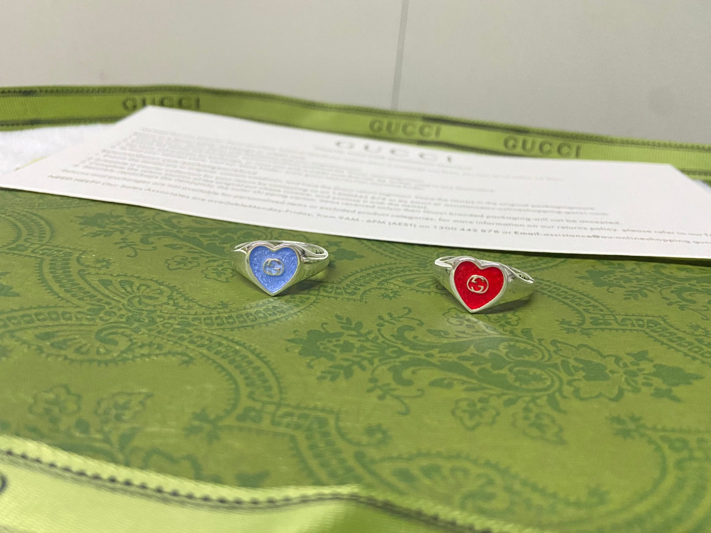 Double G Interlocking G Red Enamel Heart Ring